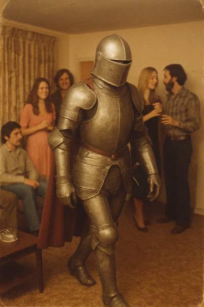 A knight leaving a party