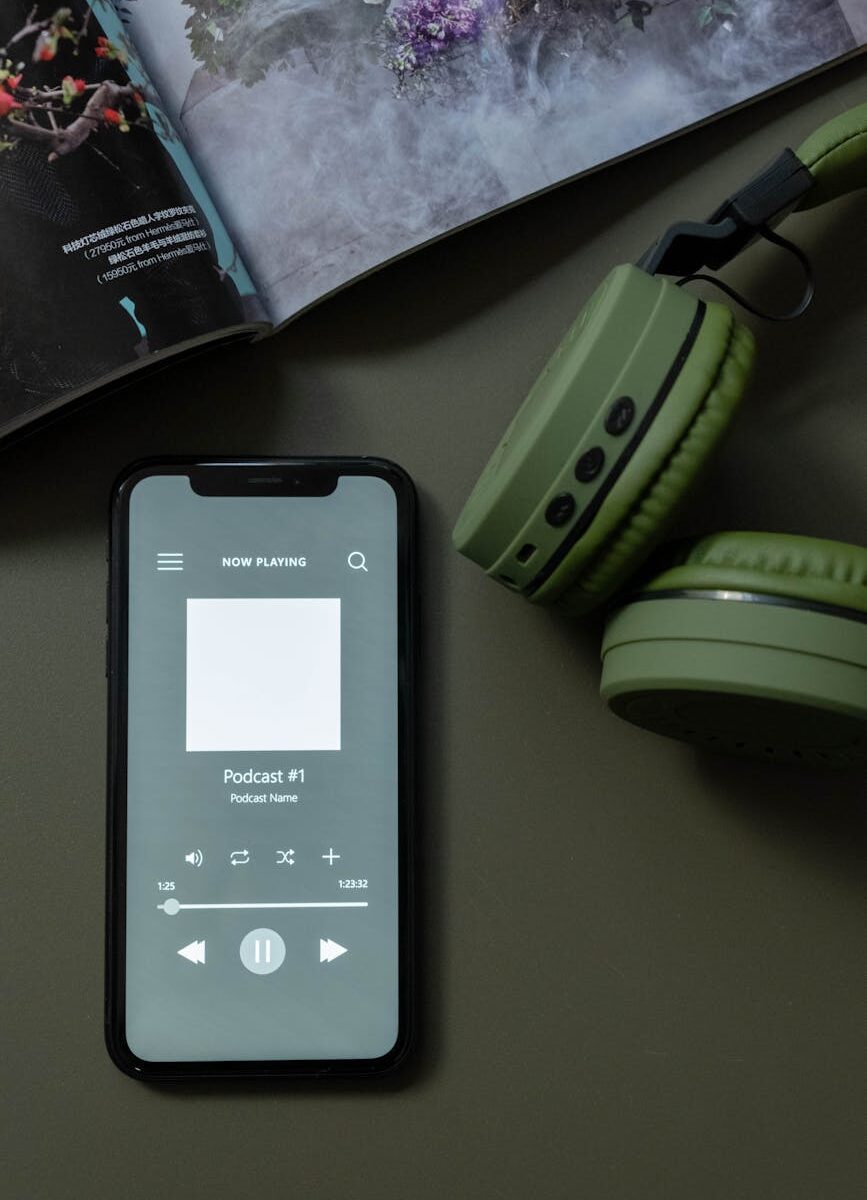 a podcast music playing on a smartphone