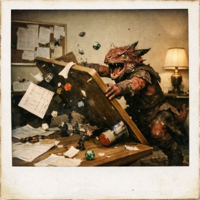 Kobold flipping gaming table in a rage